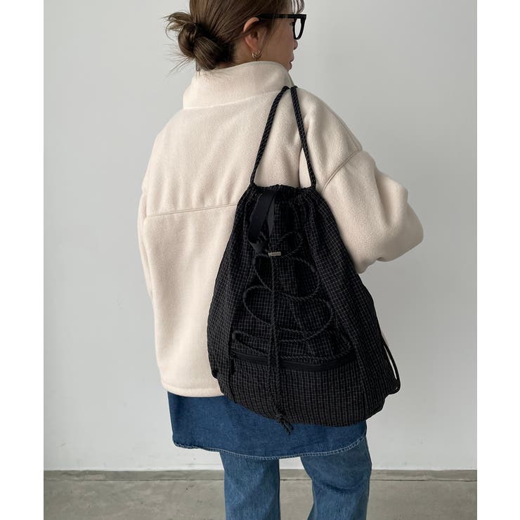 ブラック | シャドーチェック ドロスト ナイロン ナップサック | 210nouve