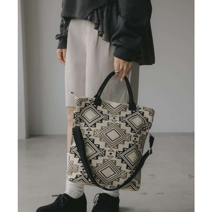 アイボリー | 【2WAY】柄ニット トートバッグ | 210nouve