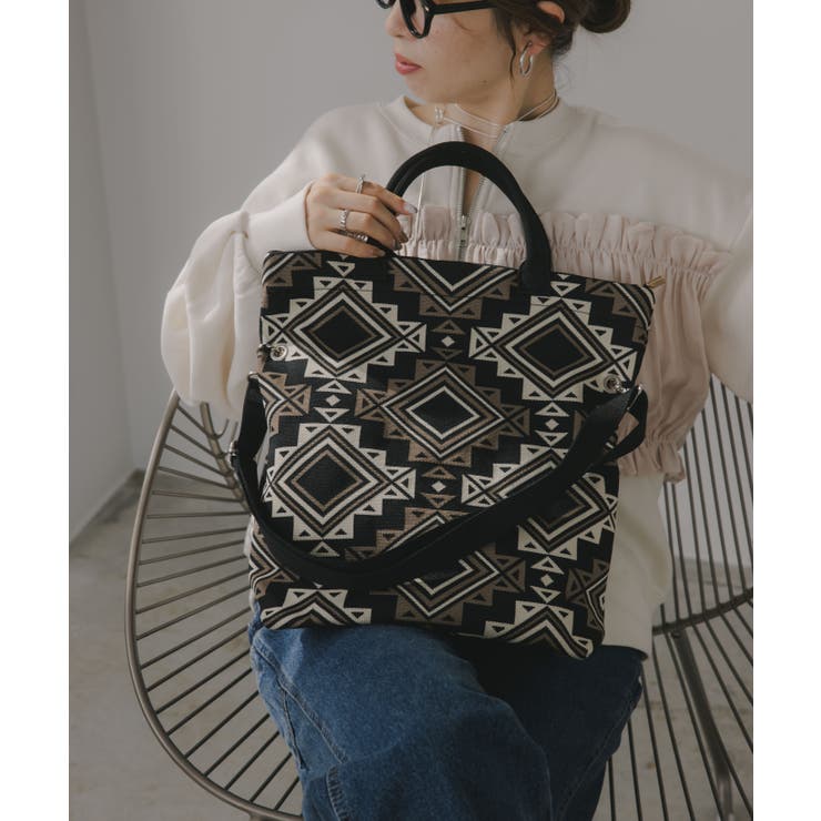 ブラウン | 【2WAY】柄ニット トートバッグ | 210nouve