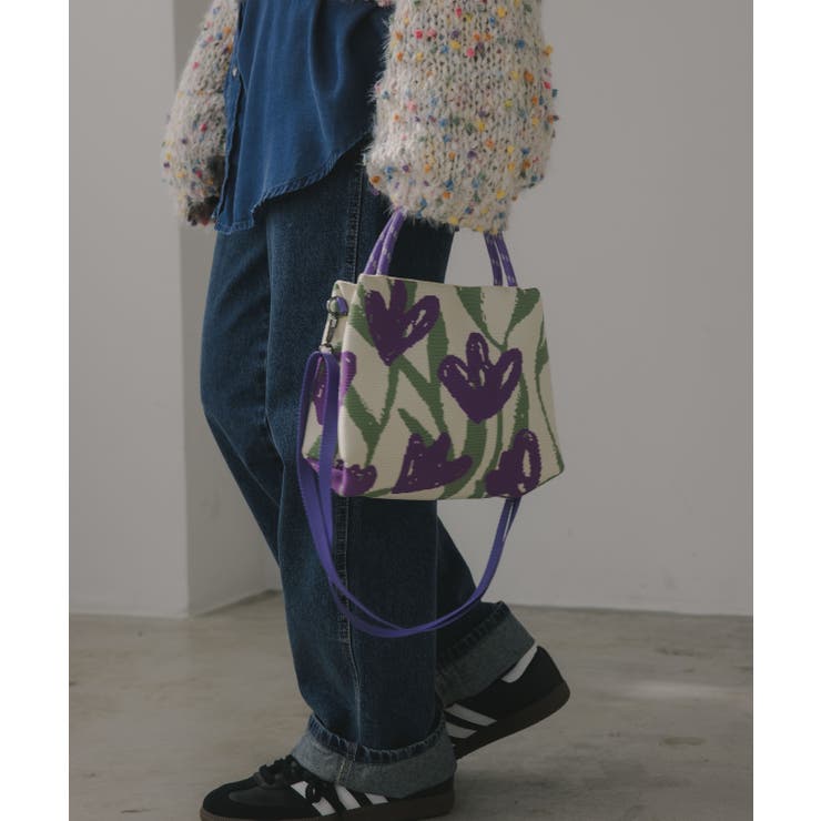 パープル | 【2WAY】柄 ニット ハンド/ショルダーバッグ | 210nouve