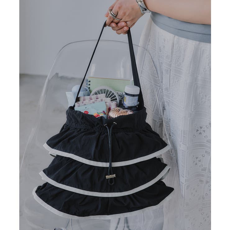 ブラック | バイカラー フリル ショルダーバッグ | 210nouve