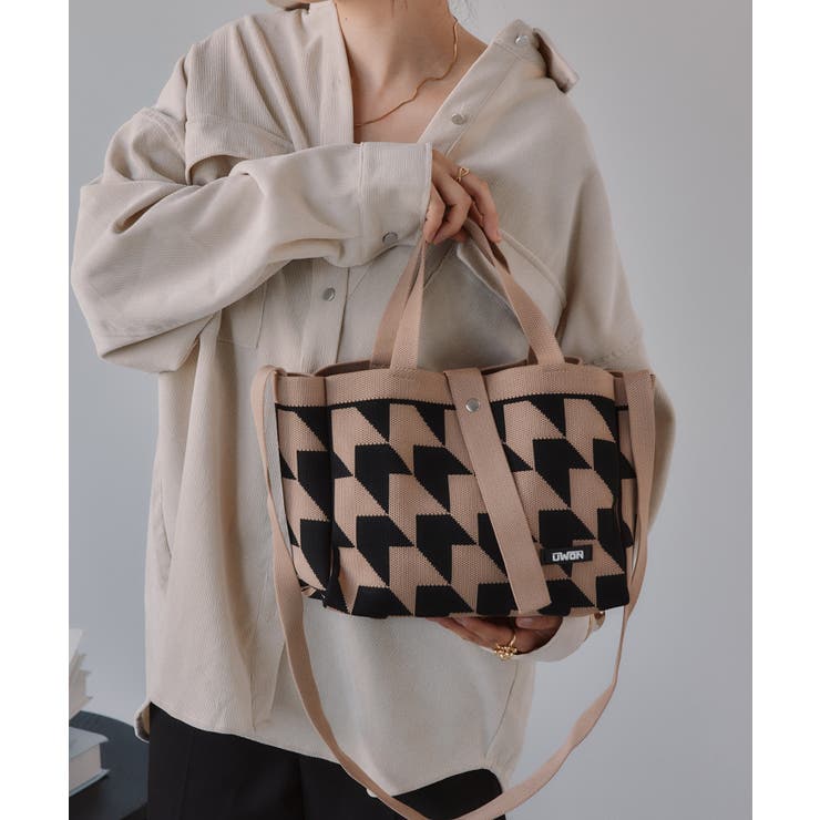 ベージュ | 千鳥柄 2Way ニット バッグ | 210nouve