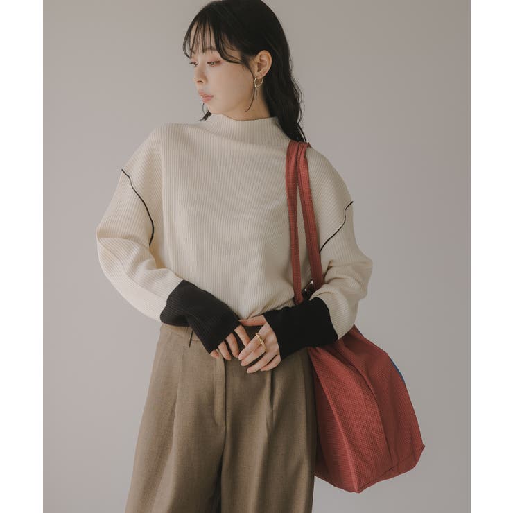 ハイネック バイカラー 配色 リブニット | 210nouve | 詳細画像1 