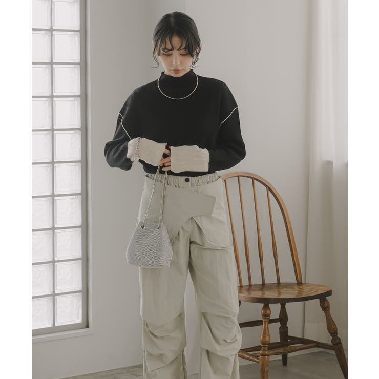 ハイネック バイカラー 配色 リブニット | 210nouve | 詳細画像12 