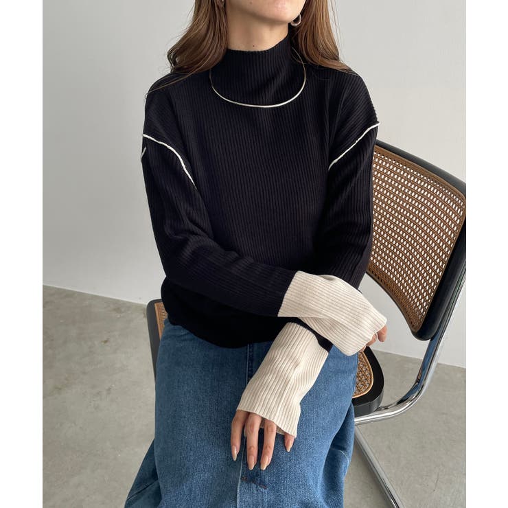 ハイネック バイカラー 配色 リブニット | 210nouve | 詳細画像14 