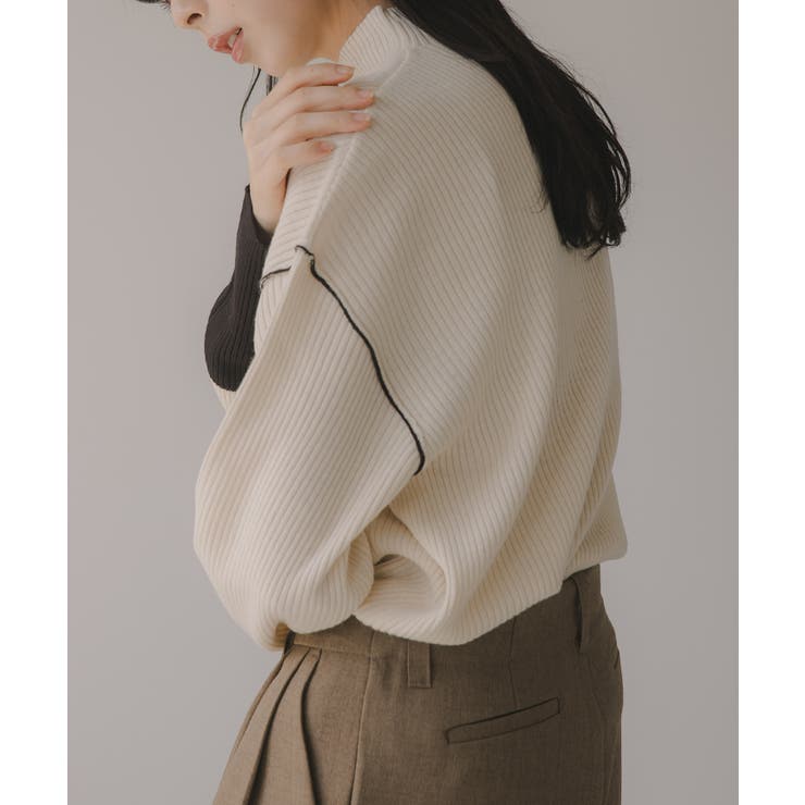 ハイネック バイカラー 配色 リブニット | 210nouve | 詳細画像18 