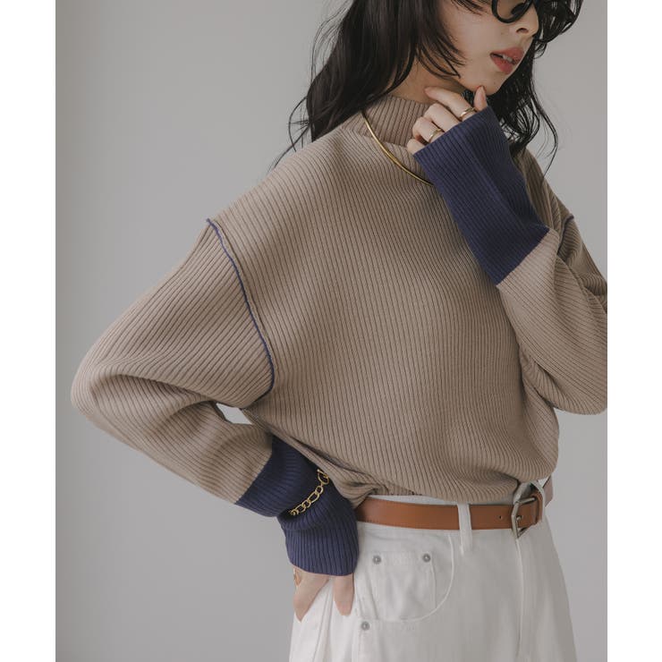 ハイネック バイカラー 配色 リブニット | 210nouve | 詳細画像4 