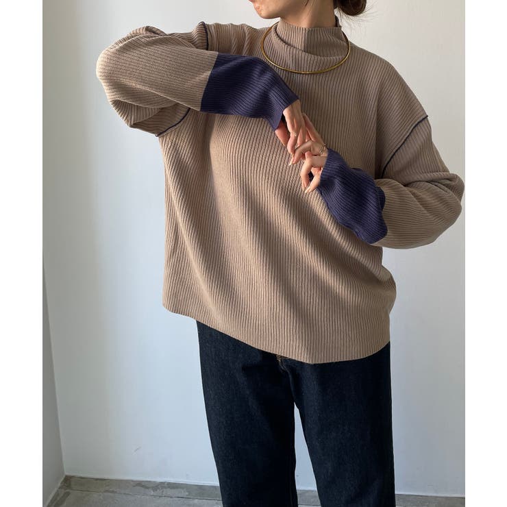 ハイネック バイカラー 配色 リブニット | 210nouve | 詳細画像7 