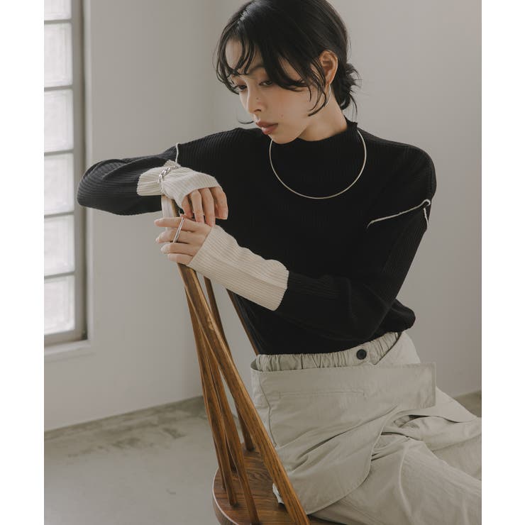 ハイネック バイカラー 配色 リブニット | 210nouve | 詳細画像9 
