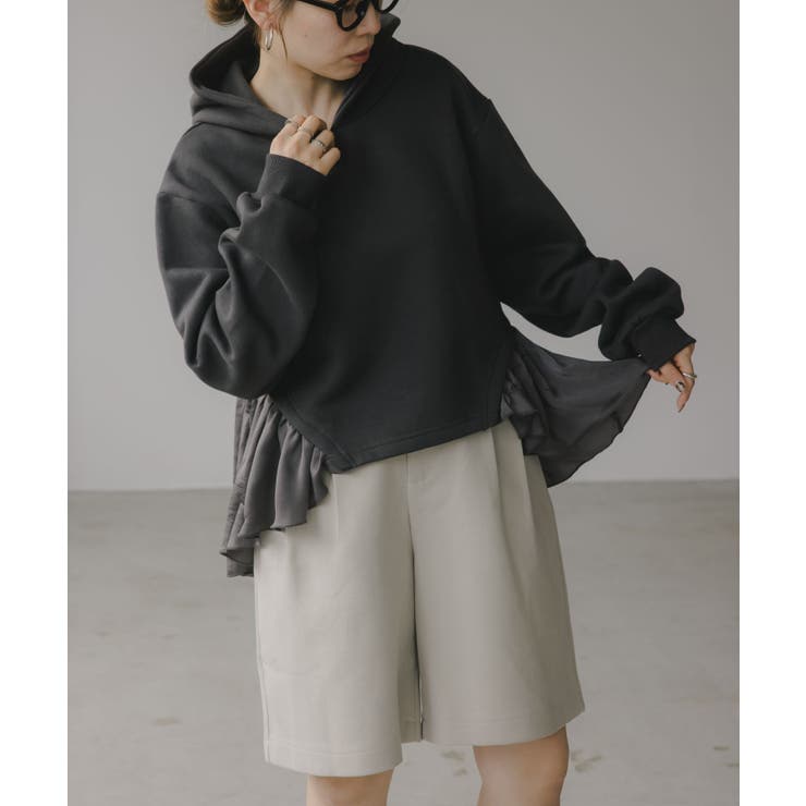 チャコールグレー | 異素材  ドッキング フーディ/パーカー | 210nouve