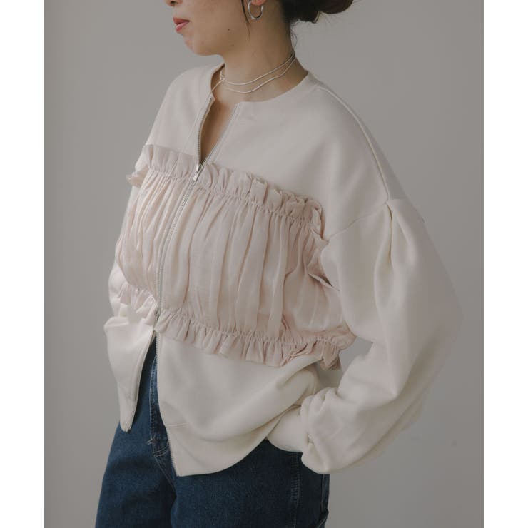 異素材 レイヤード Wジップ カーディガン | 210nouve | 詳細画像1 