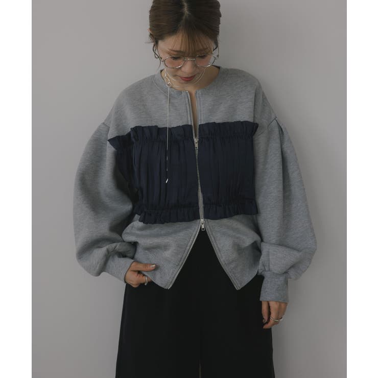 異素材 レイヤード Wジップ カーディガン | 210nouve | 詳細画像2 
