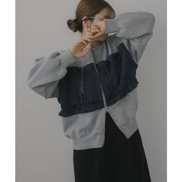 異素材 レイヤード Wジップ カーディガン | 210nouve | 詳細画像3 