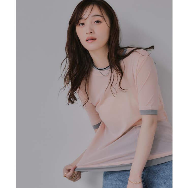 ピンク | バイカラー シアー Ｔシャツ | 210nouve