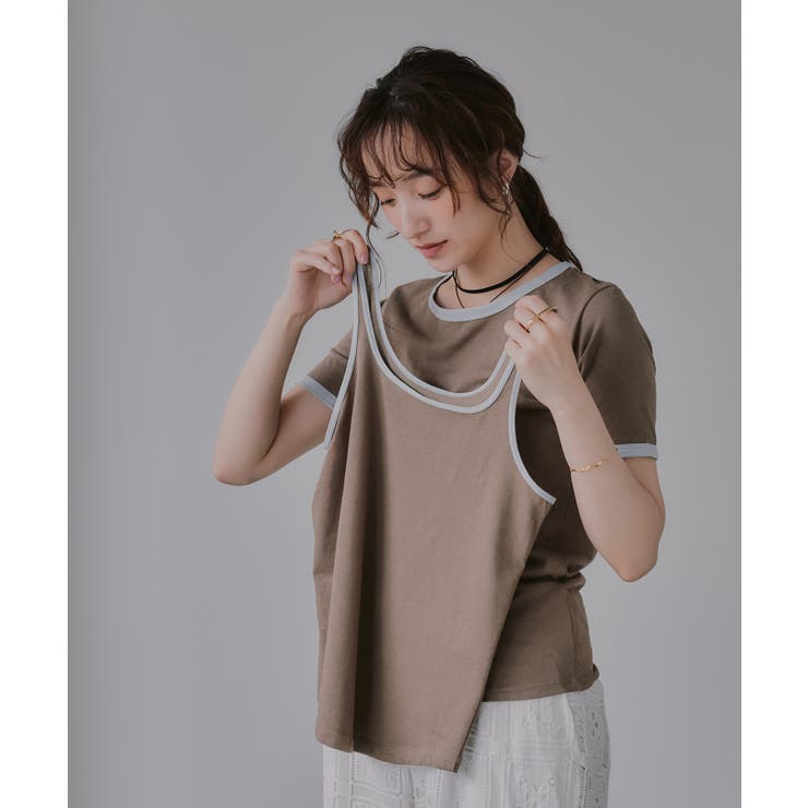 【タンクセット】バイカラー レイヤード 半袖 Tシャツ | 210nouve | 詳細画像2 