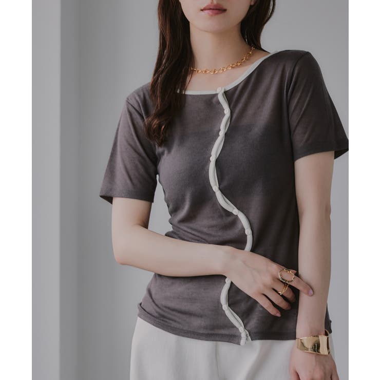 ウェーブボタン バイカラー  シアー Tシャツ | 210nouve | 詳細画像10 