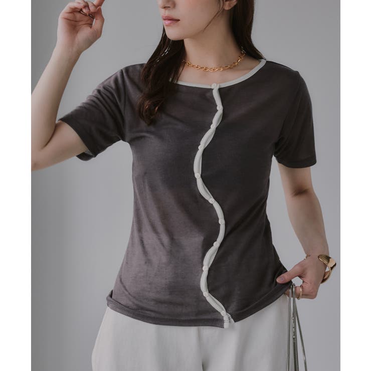 ウェーブボタン バイカラー  シアー Tシャツ | 210nouve | 詳細画像11 