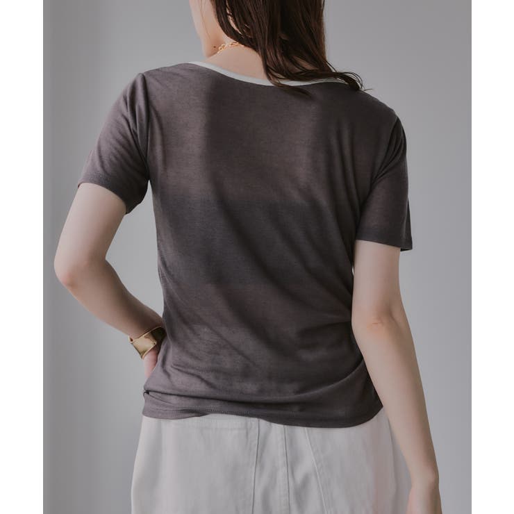 ウェーブボタン バイカラー  シアー Tシャツ | 210nouve | 詳細画像12 
