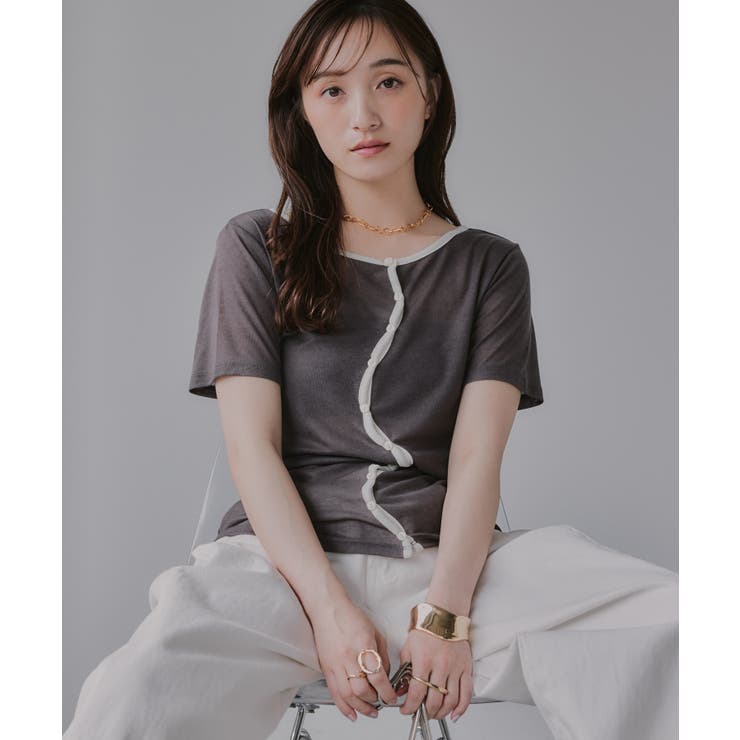 ウェーブボタン バイカラー  シアー Tシャツ | 210nouve | 詳細画像13 