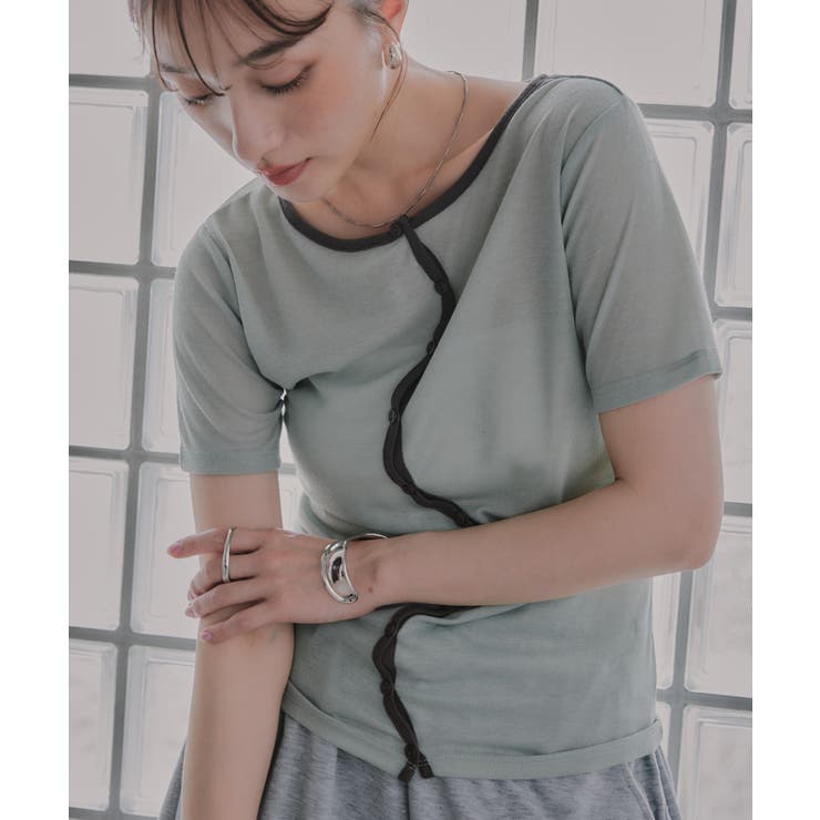 ウェーブボタン バイカラー  シアー Tシャツ | 210nouve | 詳細画像16 
