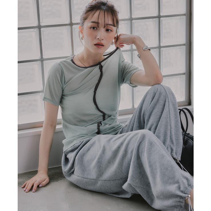 ウェーブボタン バイカラー  シアー Tシャツ | 210nouve | 詳細画像17 