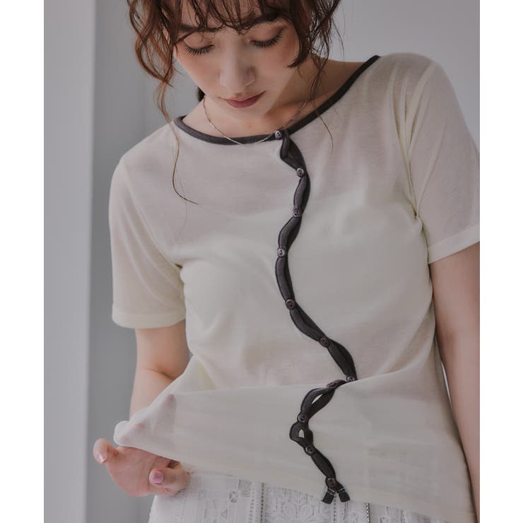ウェーブボタン バイカラー  シアー Tシャツ | 210nouve | 詳細画像2 