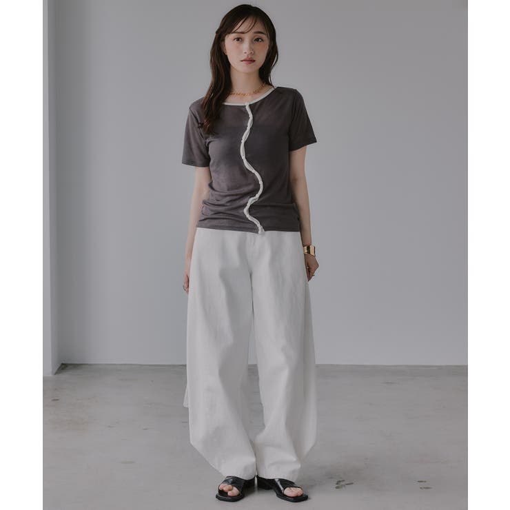 ウェーブボタン バイカラー  シアー Tシャツ | 210nouve | 詳細画像23 