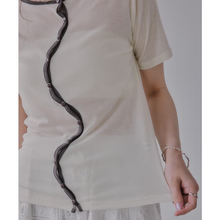ウェーブボタン バイカラー  シアー Tシャツ | 210nouve | 詳細画像28 