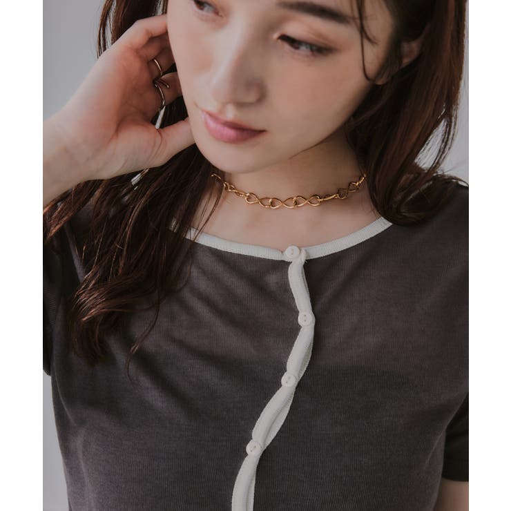 ウェーブボタン バイカラー  シアー Tシャツ | 210nouve | 詳細画像29 