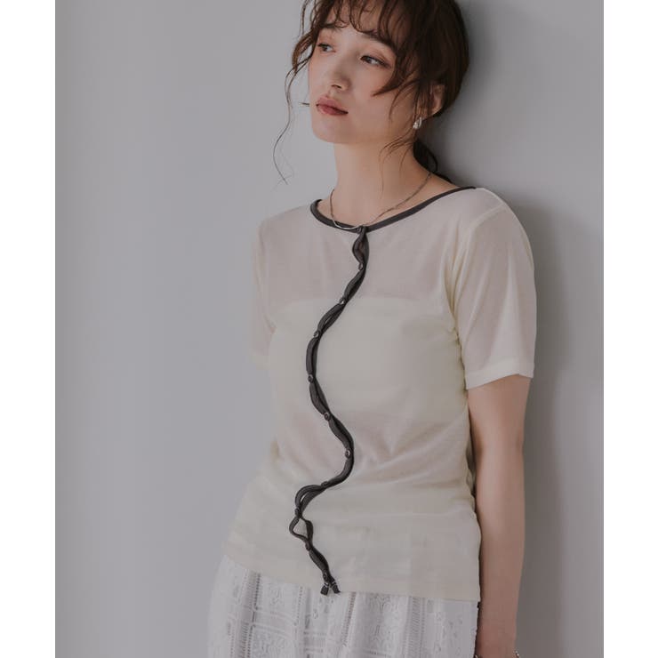 ウェーブボタン バイカラー  シアー Tシャツ | 210nouve | 詳細画像3 