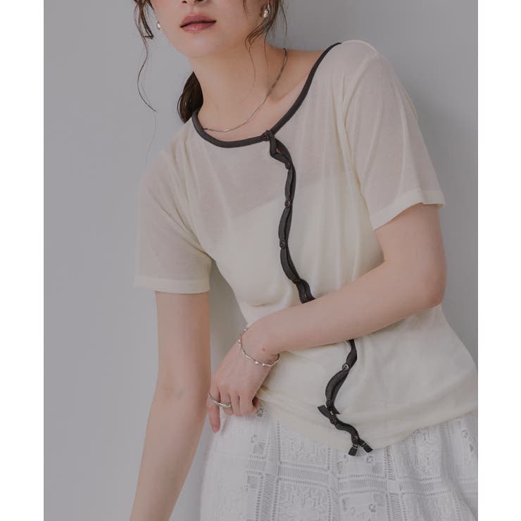 ウェーブボタン バイカラー  シアー Tシャツ | 210nouve | 詳細画像4 