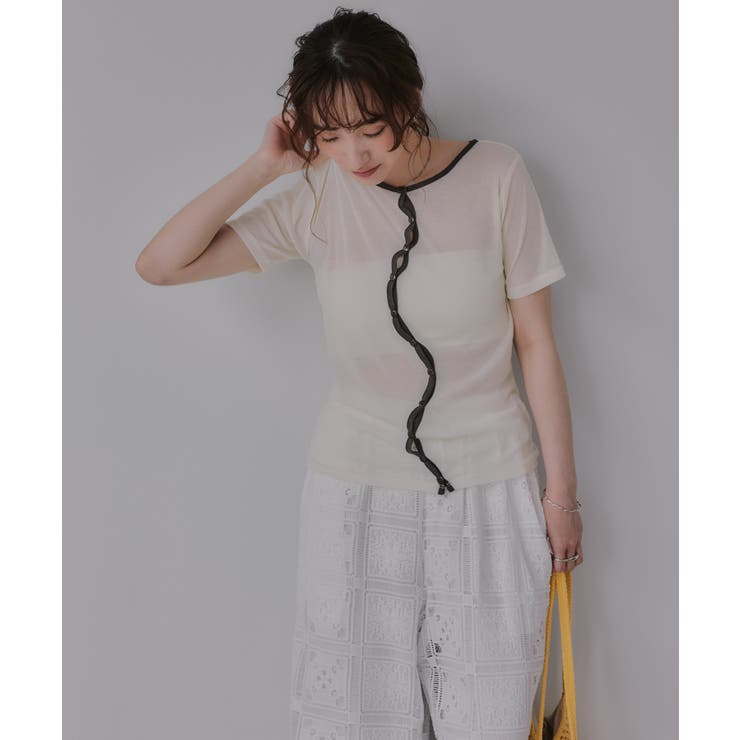 ウェーブボタン バイカラー  シアー Tシャツ | 210nouve | 詳細画像5 