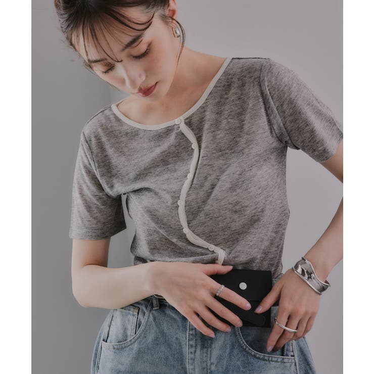ウェーブボタン バイカラー  シアー Tシャツ | 210nouve | 詳細画像6 