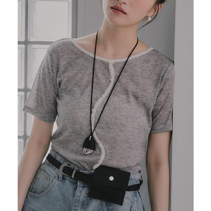 ウェーブボタン バイカラー  シアー Tシャツ | 210nouve | 詳細画像7 