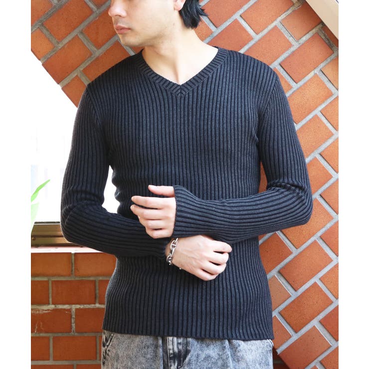 チャコール | ニットセーター メンズ ニット セーター 長袖 Vネック シンプル  | 8（eight） 