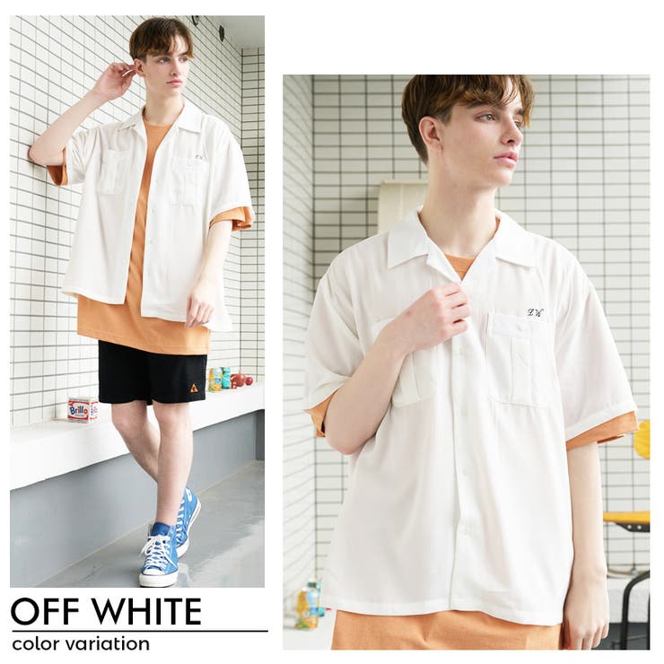 mother_inc ベージュ オールインワン 半袖シャツカラー フラワー柄プリントレギュラーカラー半袖シャツ｜メンズ