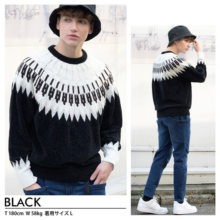 TICCA◆ノルディック/ニット・セーター(厚手)/FREE/ウール/BLK/TBBA-461 TICCA◇ノルディック/ニット・セーター(厚手)/FREE/ウール/BLK