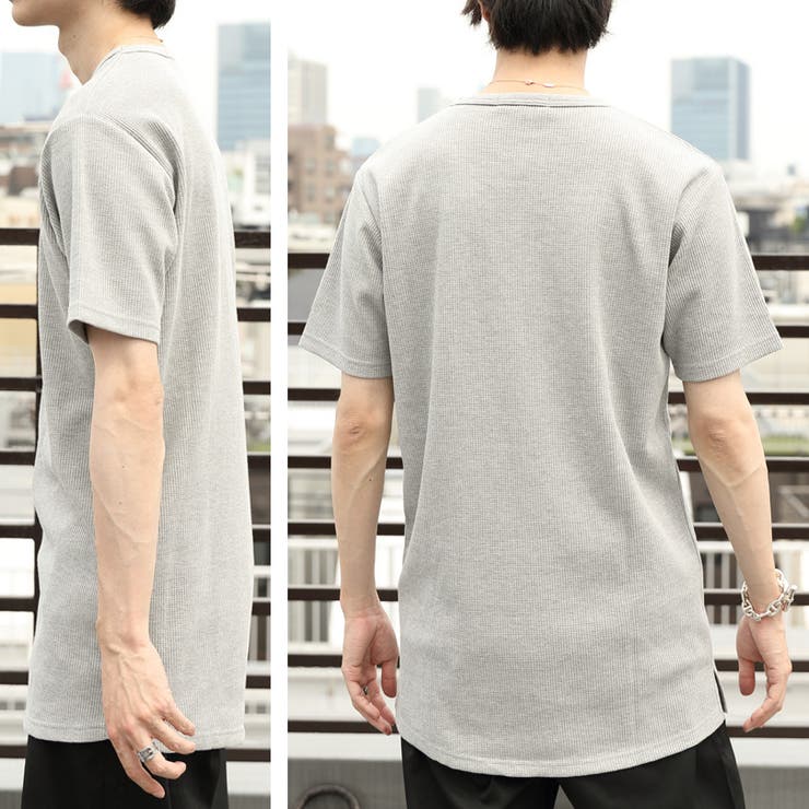 ワッフルロング丈Tシャツ メンズ 半袖[品番：EH000005823]｜8