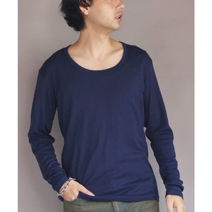 Uネック長袖Tシャツ メンズ ロングTシャツ ロンT インナー [品番