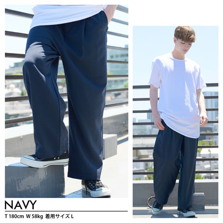【新品同様】CINOH チノ メンズ ウール ワイドパンツ 46 M 80 青 セール】ナチュラルストレッチ ワイド チノパンツ（チノパンツ