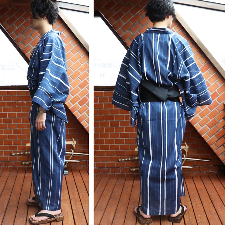 浴衣 メンズ 格子 浴衣 単品 コットン 夏 総柄 花火大会に[品番