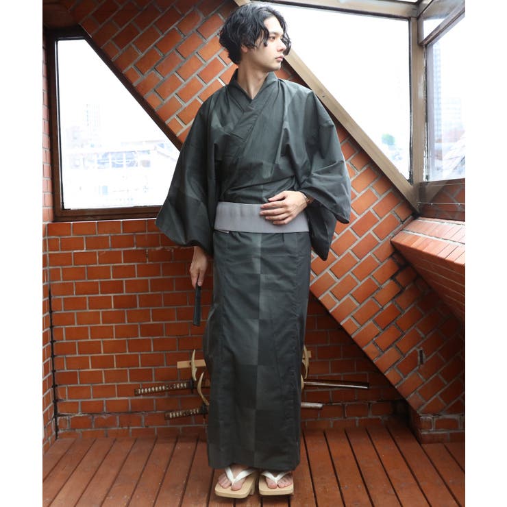 浴衣 メンズ 格子 浴衣 単品 コットン 夏 総柄 花火大会に[品番