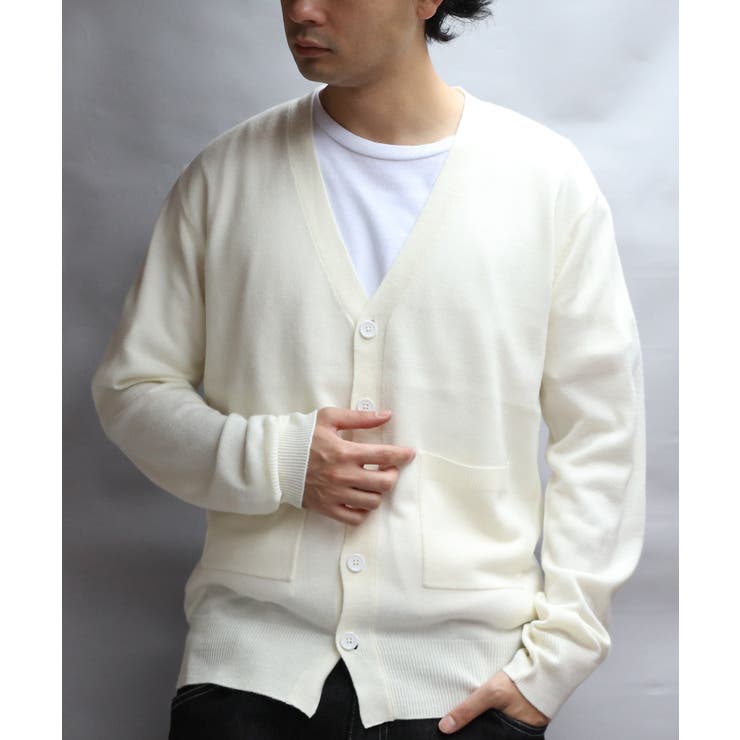 ホワイト | ニット カーディガン カシミヤタッチ メンズ カーディガン 通勤  | 8（eight） 