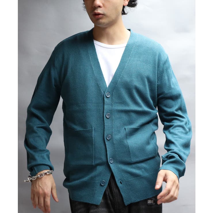 インクブルー | ニット カーディガン カシミヤタッチ メンズ カーディガン 通勤  | 8（eight） 