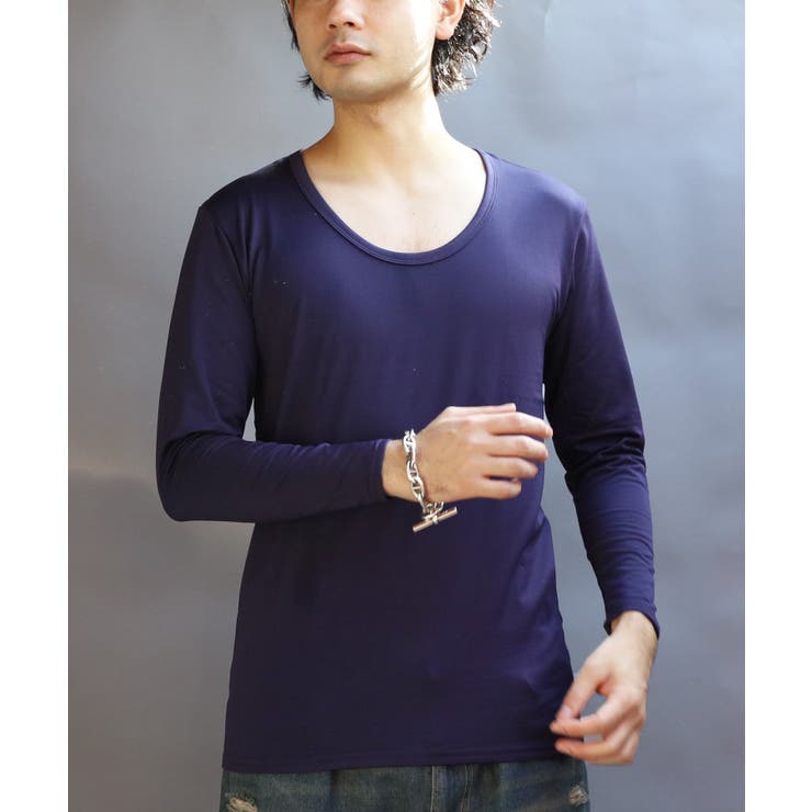 ネイビー | ストレッチUネックロンT メンズ Tシャツ 裏起毛 ユニセックス | 8（eight） 