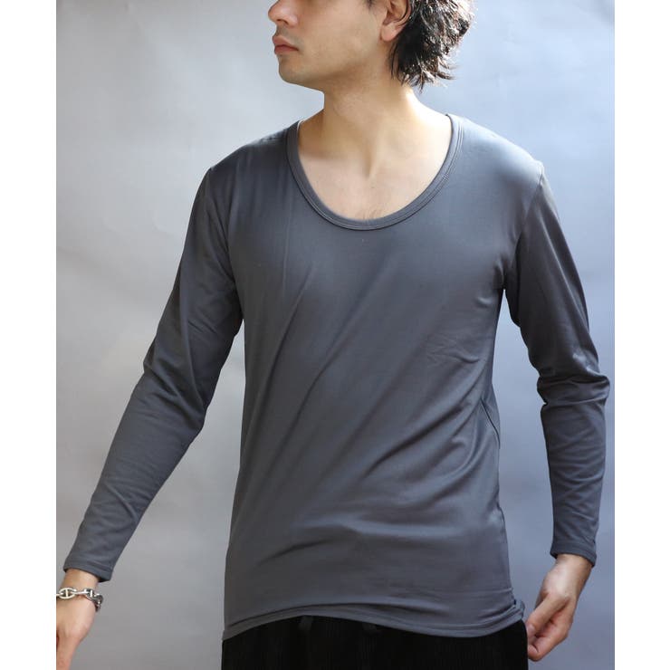 チャコール | ストレッチUネックロンT メンズ Tシャツ 裏起毛 ユニセックス | 8（eight） 