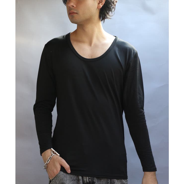 ブラック | ストレッチUネックロンT メンズ Tシャツ 裏起毛 ユニセックス | 8（eight） 