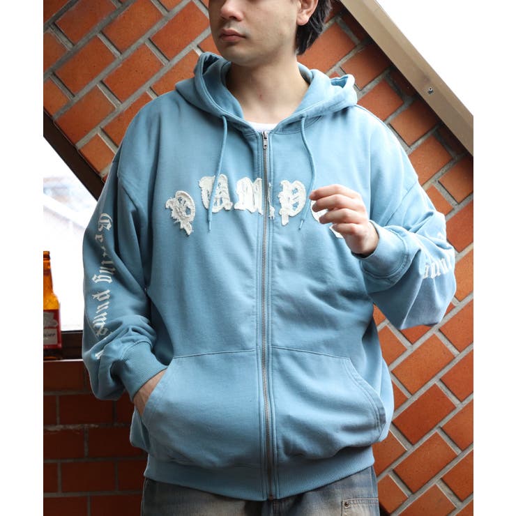 スプレー加工ジップパーカー メンズ グラフィック ヴィンテージ