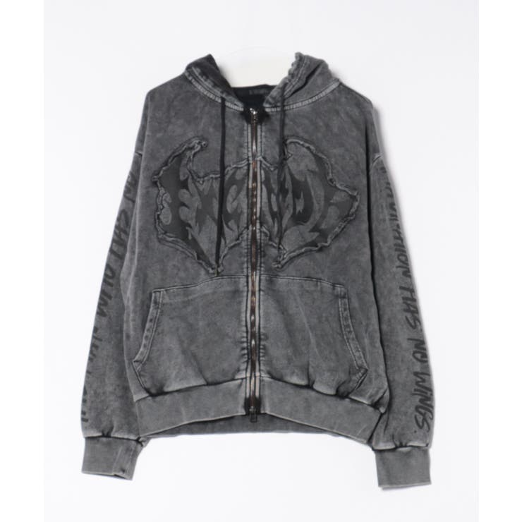 チャコール | グランジ加工ZIPプルパーカー メンズ パーカー ダブルジップ  | 8（eight） 