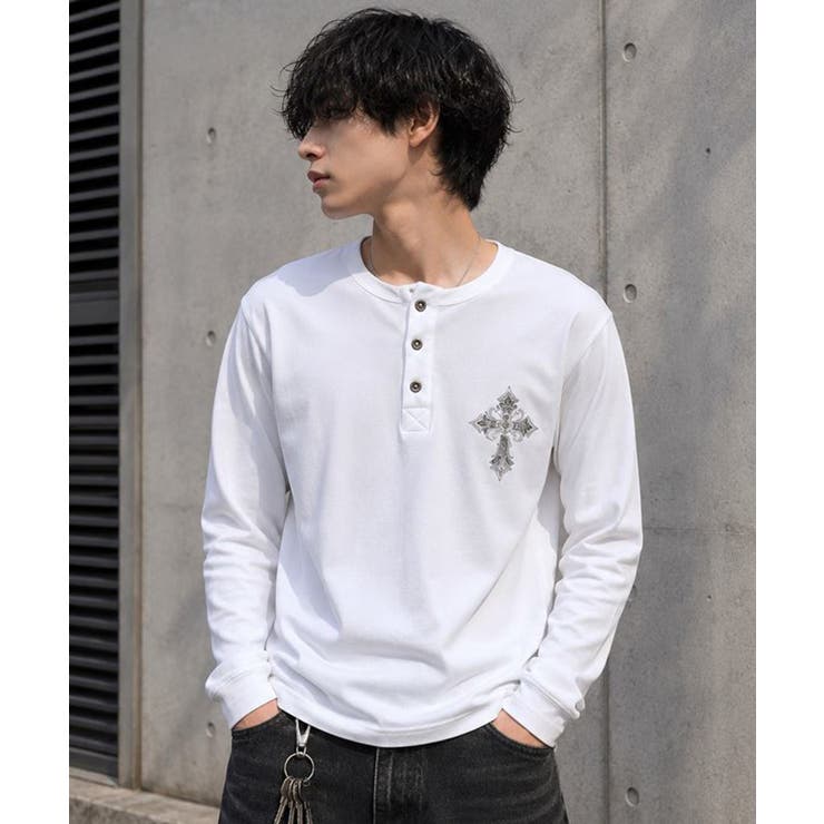ホワイト | ヘンリーネックTシャツ メンズ Tシャツ ライトストーン ロンT | 8（eight） 